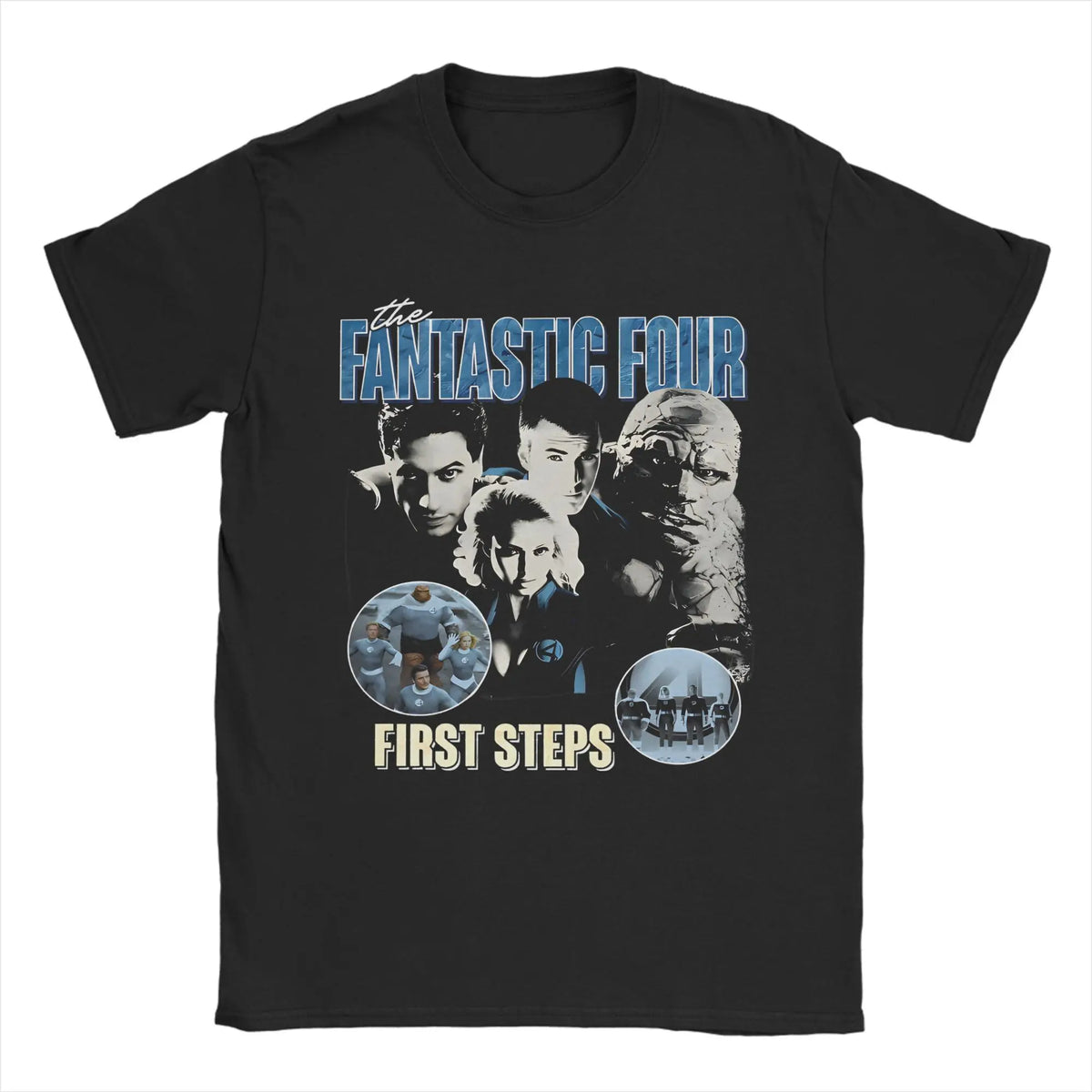 T-shirt The Fantastic 4 First Steps – retro niebieski plakat, unisex