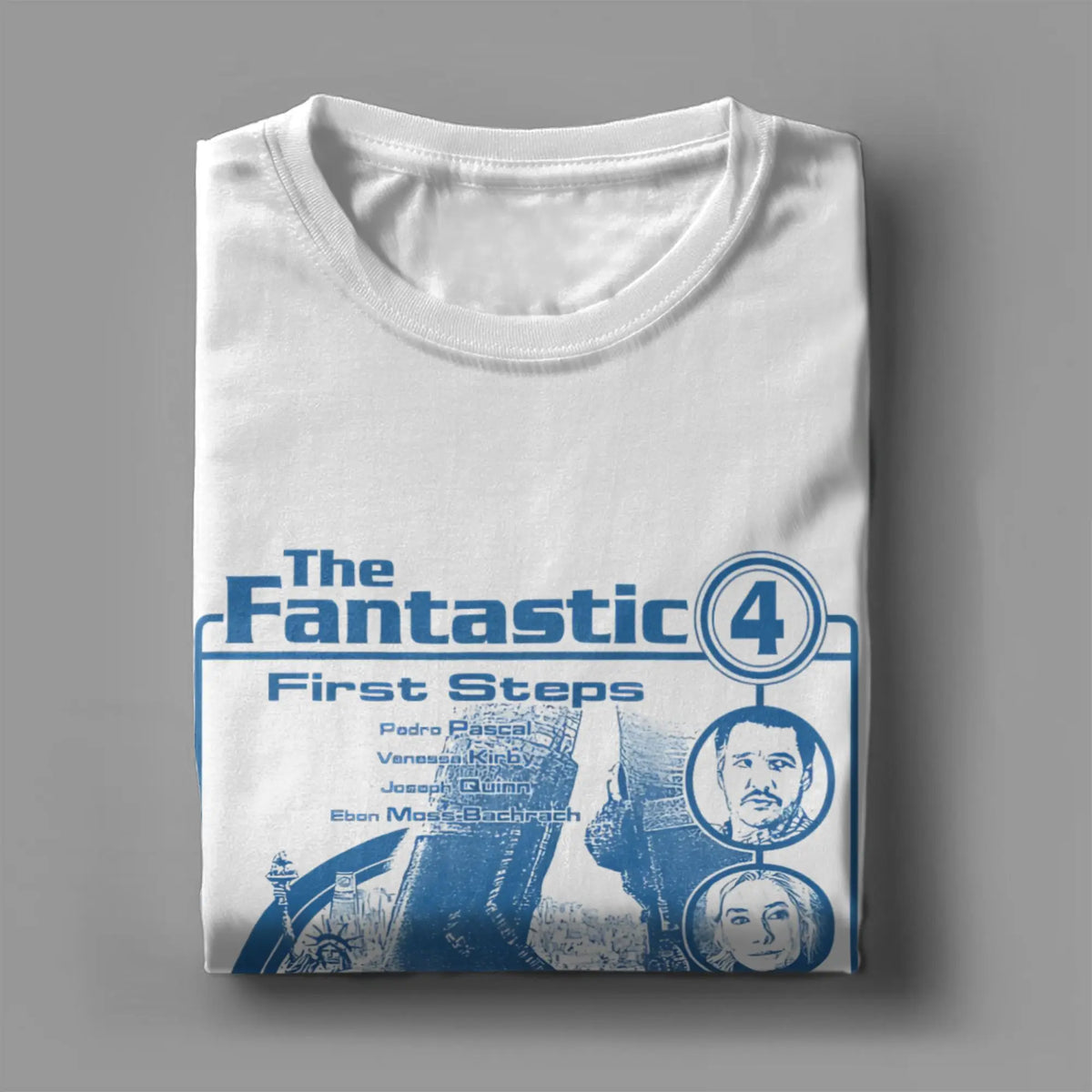 T-shirt The Fantastic 4 First Steps – retro niebieski plakat, unisex