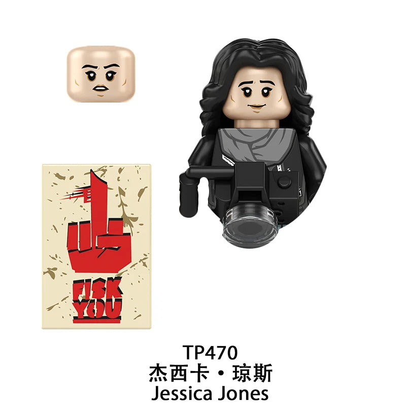 Figurka z klocków Building Blocks Doom 2099 – niebieski kaptur i tarcza energetyczna