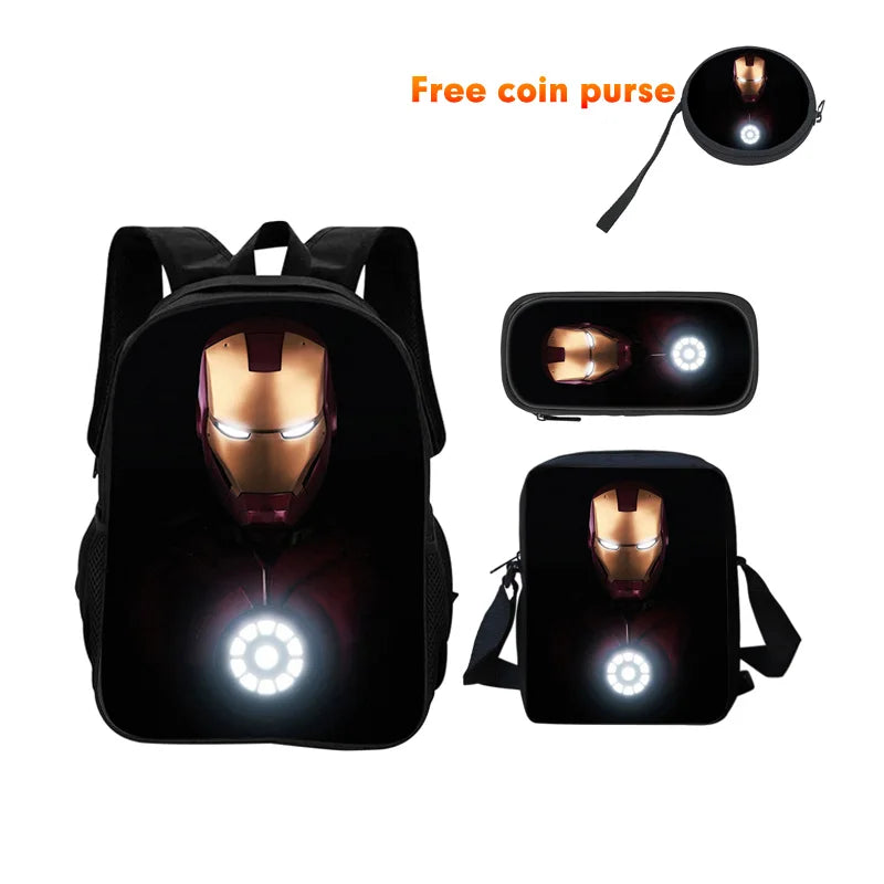 3-częściowy zestaw tornistra Avengers Iron Man – Ciemny hełm z okrągłym reaktorem