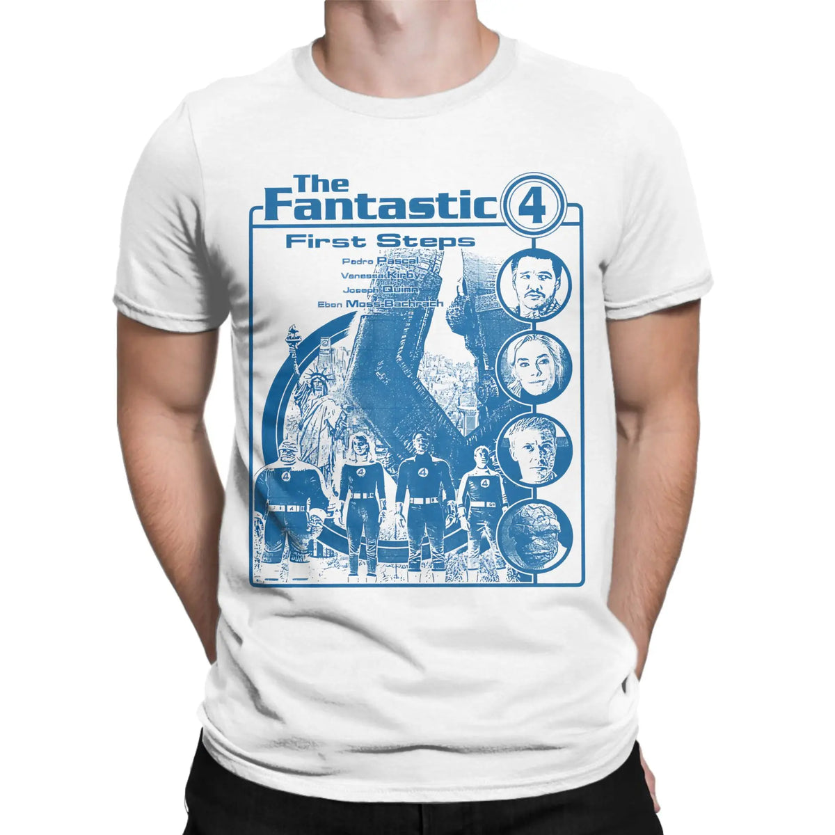 T-shirt The Fantastic 4 First Steps – retro niebieski plakat, unisex