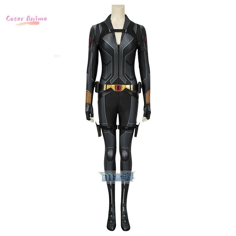 Kostium cosplay Black Widow z filmu - czarny kombinezon ze złotym paskiem, dla dorosłych