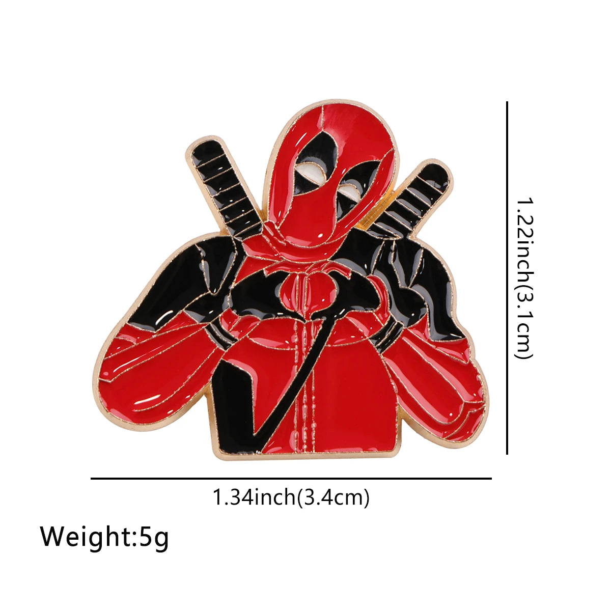 Metalowa przypinka Deadpool w sercu – broszka ze skrzyżowanymi mieczami