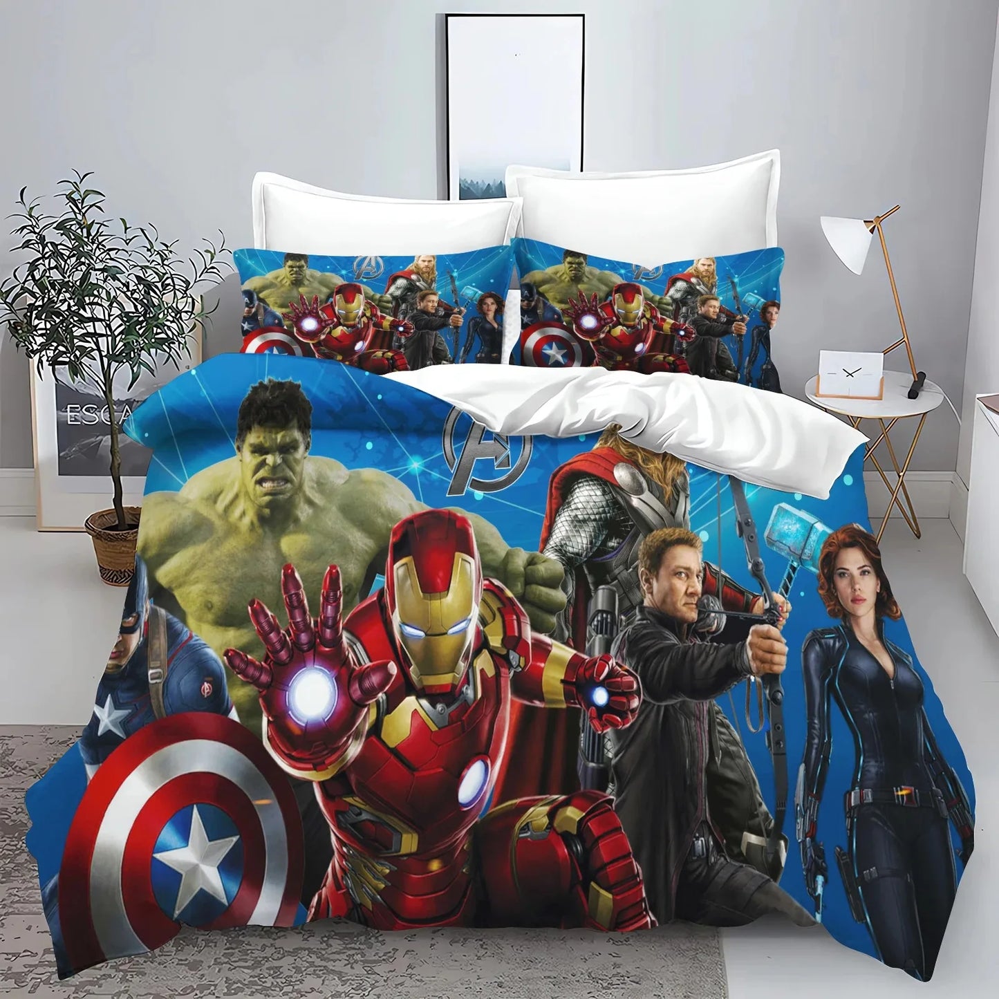 Poszwa na kołdrę Avengers — grupa na niebieskim tle z logo