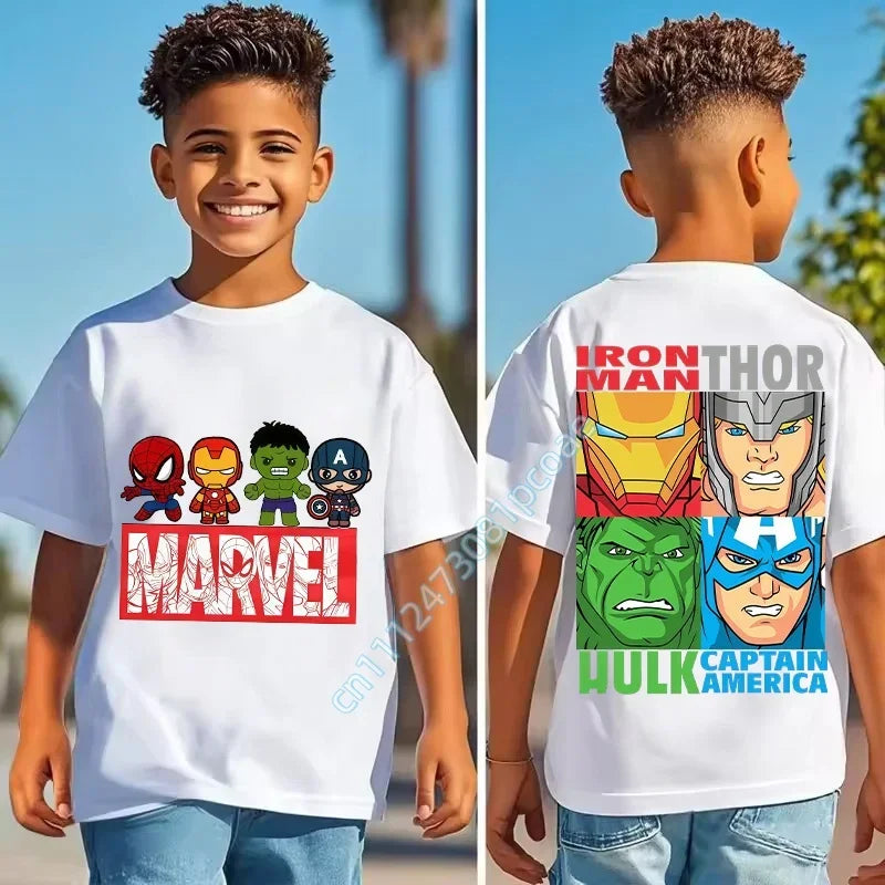 Koszulka dziecięca Marvel – siatka z 4 twarzami: Iron Man, Thor, Hulk i Kapitan Ameryka
