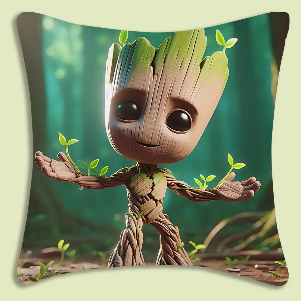 Poszewka na poduszkę Baby Groot — z rozłożonymi ramionami, zielony las