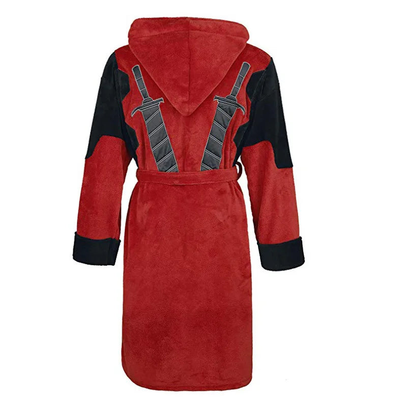Polarowy szlafrok Deadpool — cosplayowa szata z kapturem i mieczami katana