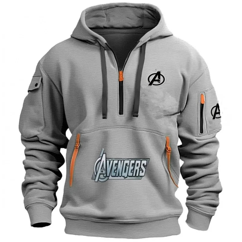 Męska bluza z kapturem Avengers z krótkim zamkiem – wielokieszeniowa, czarno-żółta