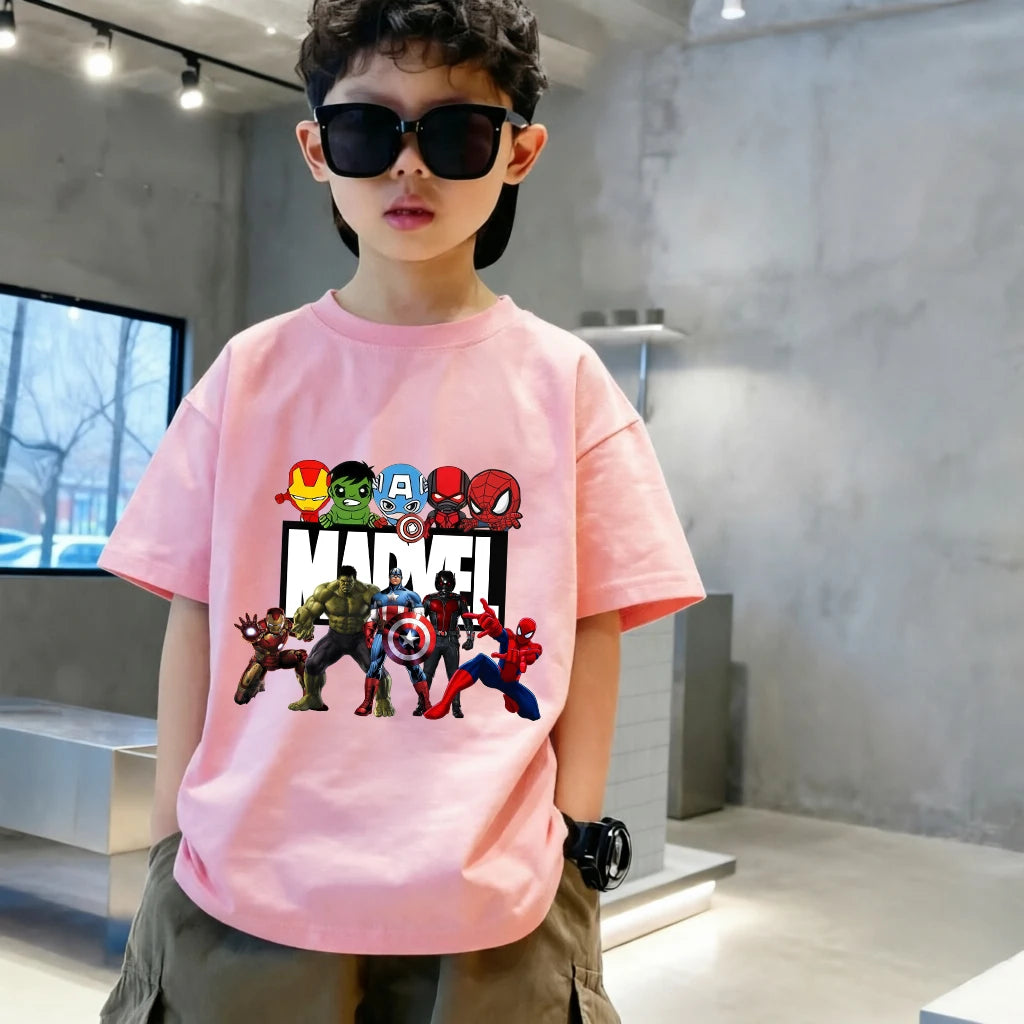 Dziecięcy T-shirt Marvel — wielokolorowa grupa postaci chibi