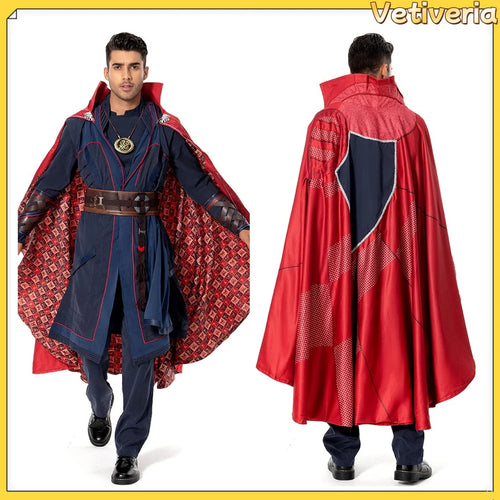Kostium cosplay Doctor Strange: W multiwersum szaleństwa - czerwona peleryna, niebieska szata, amulet, dla dorosłych