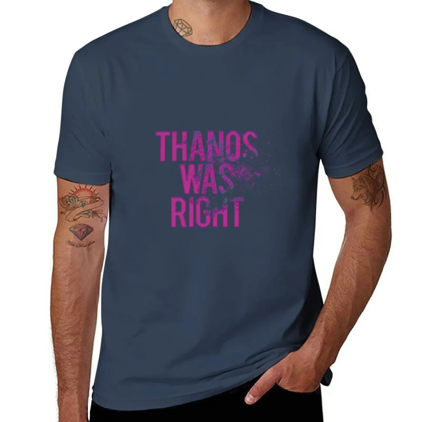 Koszulka Thanos Was Right – męska, napis z efektem pyłu