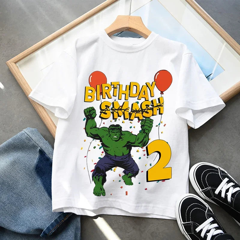 Urodzinowy T-shirt Hulk — Smash z cyfrą, dziecięcy