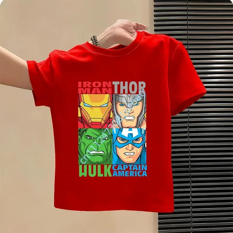 Dziecięcy T-shirt Avengers - wzór Thor i Hulk, czerwony