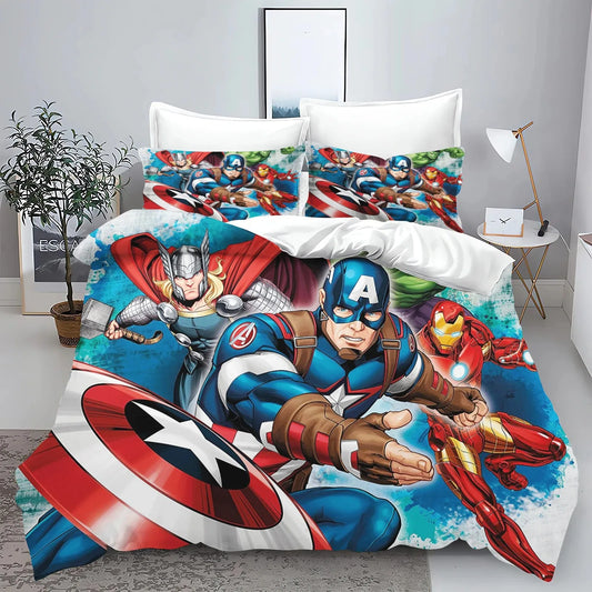 Poszwa na kołdrę Avengers — komiks, niebieskie tło i rozpryski