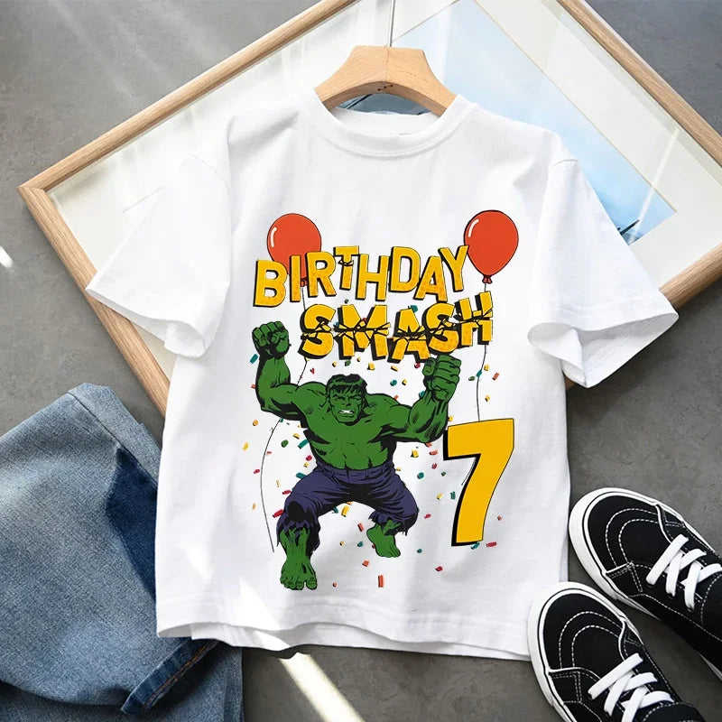 Urodzinowy T-shirt Hulk — Smash z cyfrą, dziecięcy