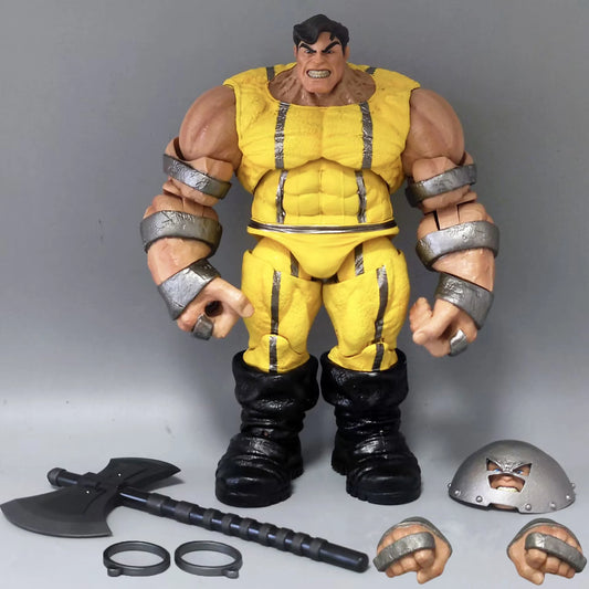 Figurka Wolverine Prison Weapon X — żółty kombinezon, siekiera i kajdanki, 9 cali