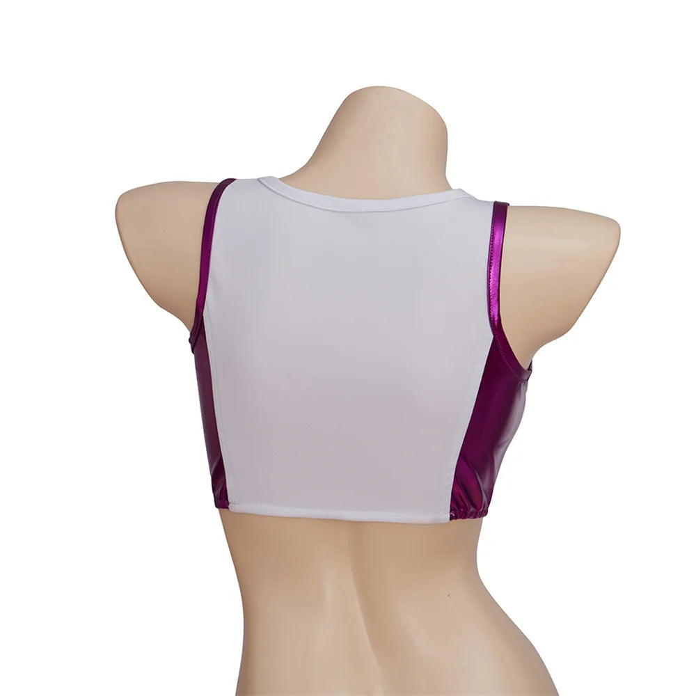 Sportowy top She-Hulk – biały i fioletowy crop top