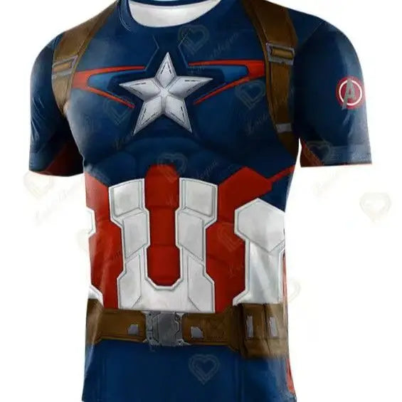 Koszulka kompresyjna Kapitan Ameryka – szelki z logo Avengers