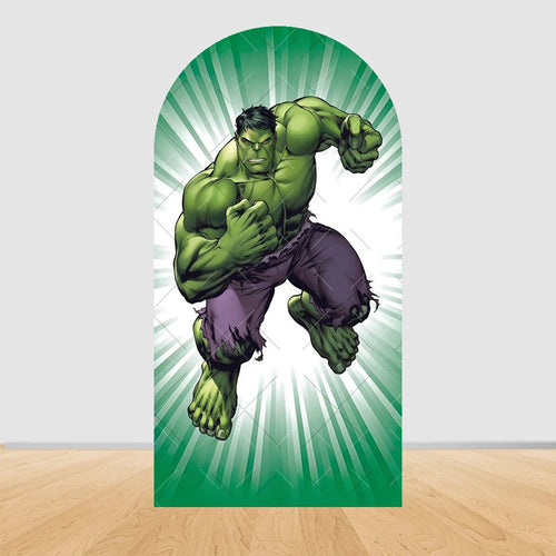 Tło imprezowe z łukiem Avengers Hulk – skok z białymi promieniami