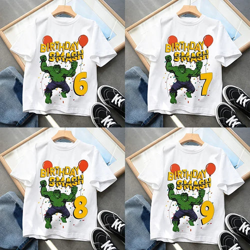 Urodzinowy T-shirt Hulk — Smash z cyfrą, dziecięcy