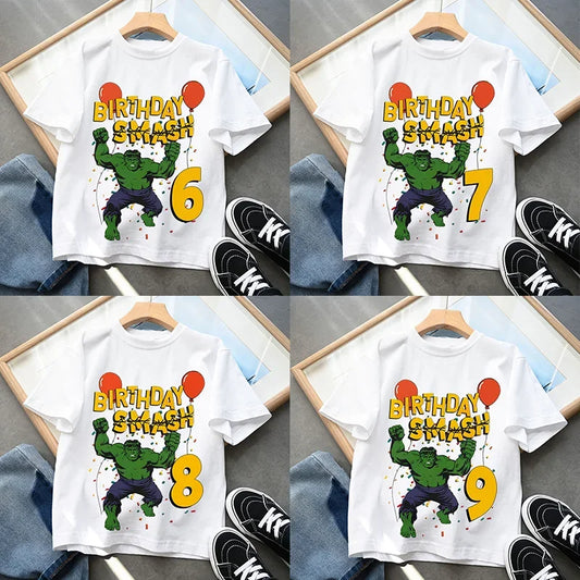 Urodzinowy T-shirt Hulk — Smash z cyfrą, dziecięcy