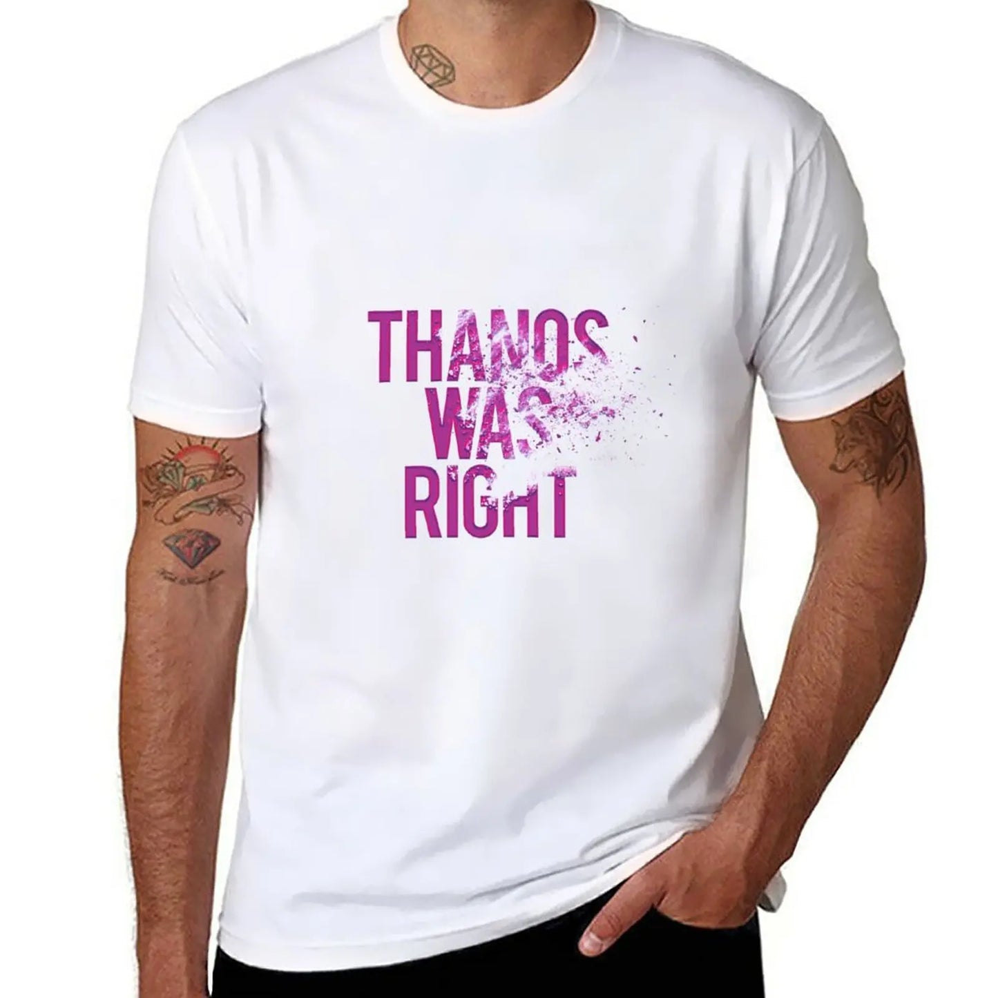 Koszulka Thanos Was Right – męska, napis z efektem pyłu