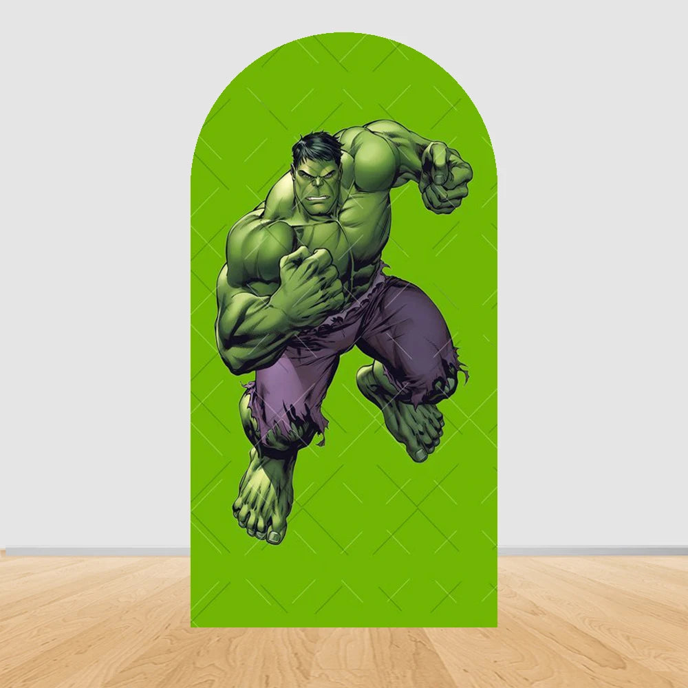 Tło imprezowe łuk Avengers Hulk — skok, jednolite zielone tło