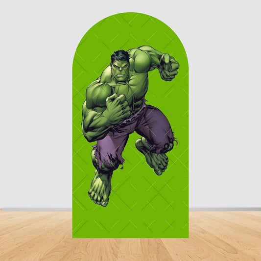 Tło imprezowe łuk Avengers Hulk — skok, jednolite zielone tło