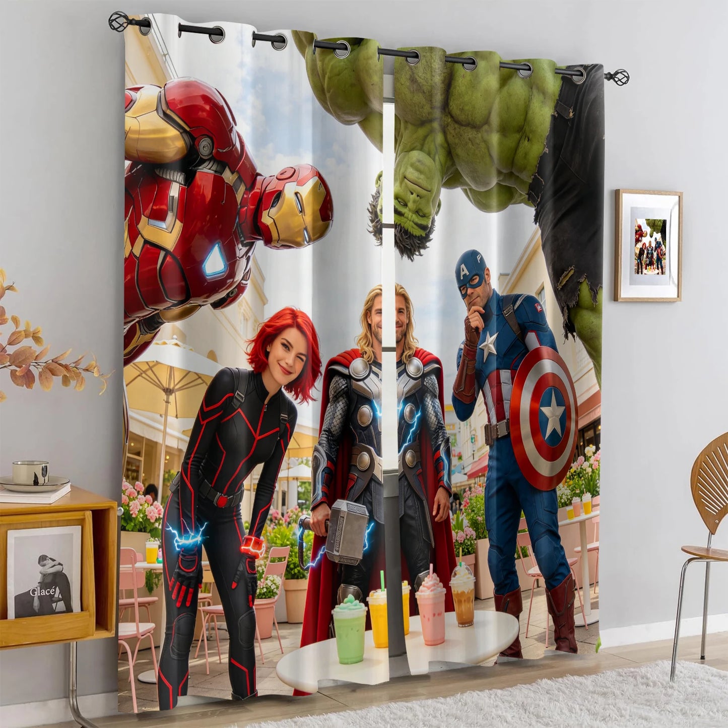 Zasłony Avengers Superhero – zaciemniające, czerwone, z drużyną