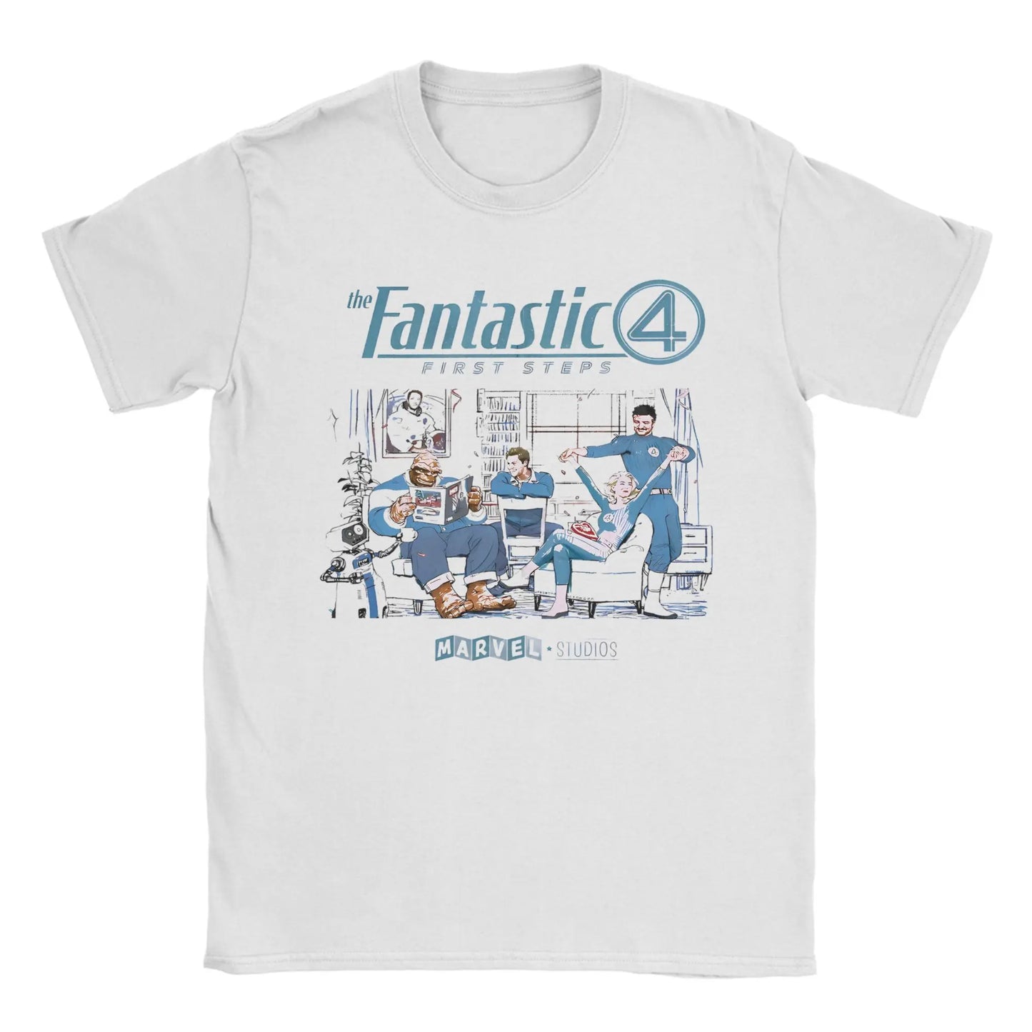 T-shirt The Fantastic 4 First Steps – retro niebieski plakat, unisex