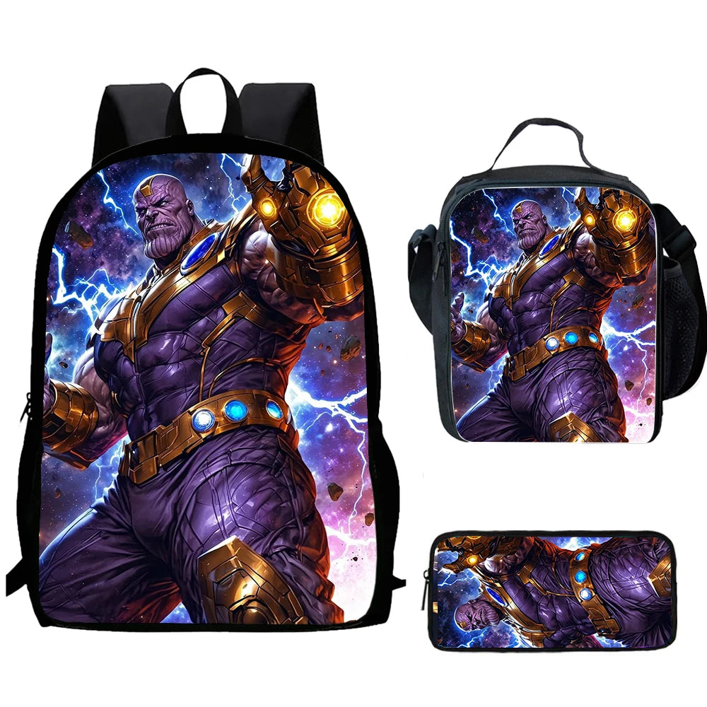 Plecak Thanos Błyskawice 3-częściowy – uniesiona pięść, zestaw szkolny dla dziecka