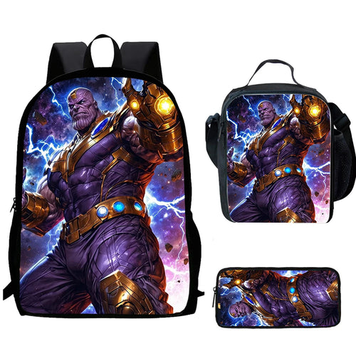 Plecak Thanos Błyskawice 3-częściowy – uniesiona pięść, zestaw szkolny dla dziecka