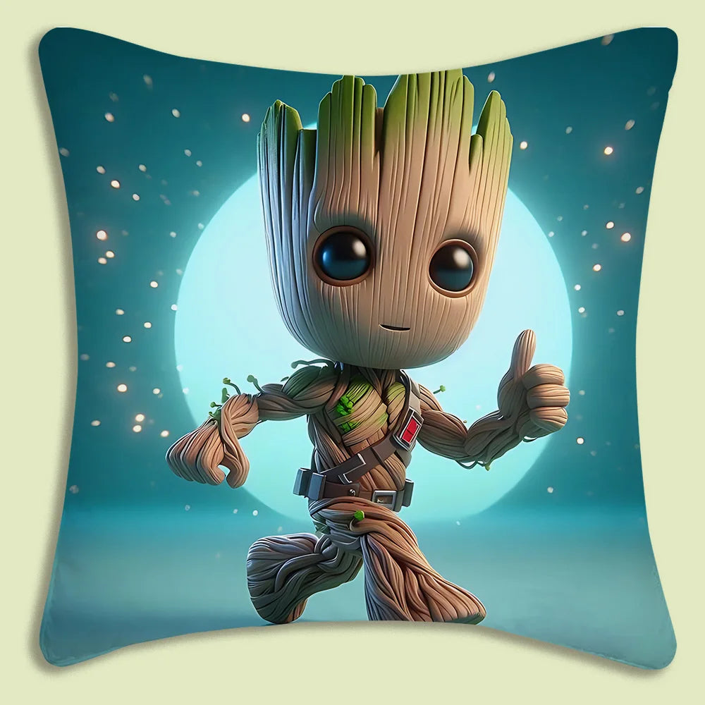 Poszewka na poduszkę Baby Groot – uniesiony kciuk, rozgwieżdżone tło z pełnią księżyca