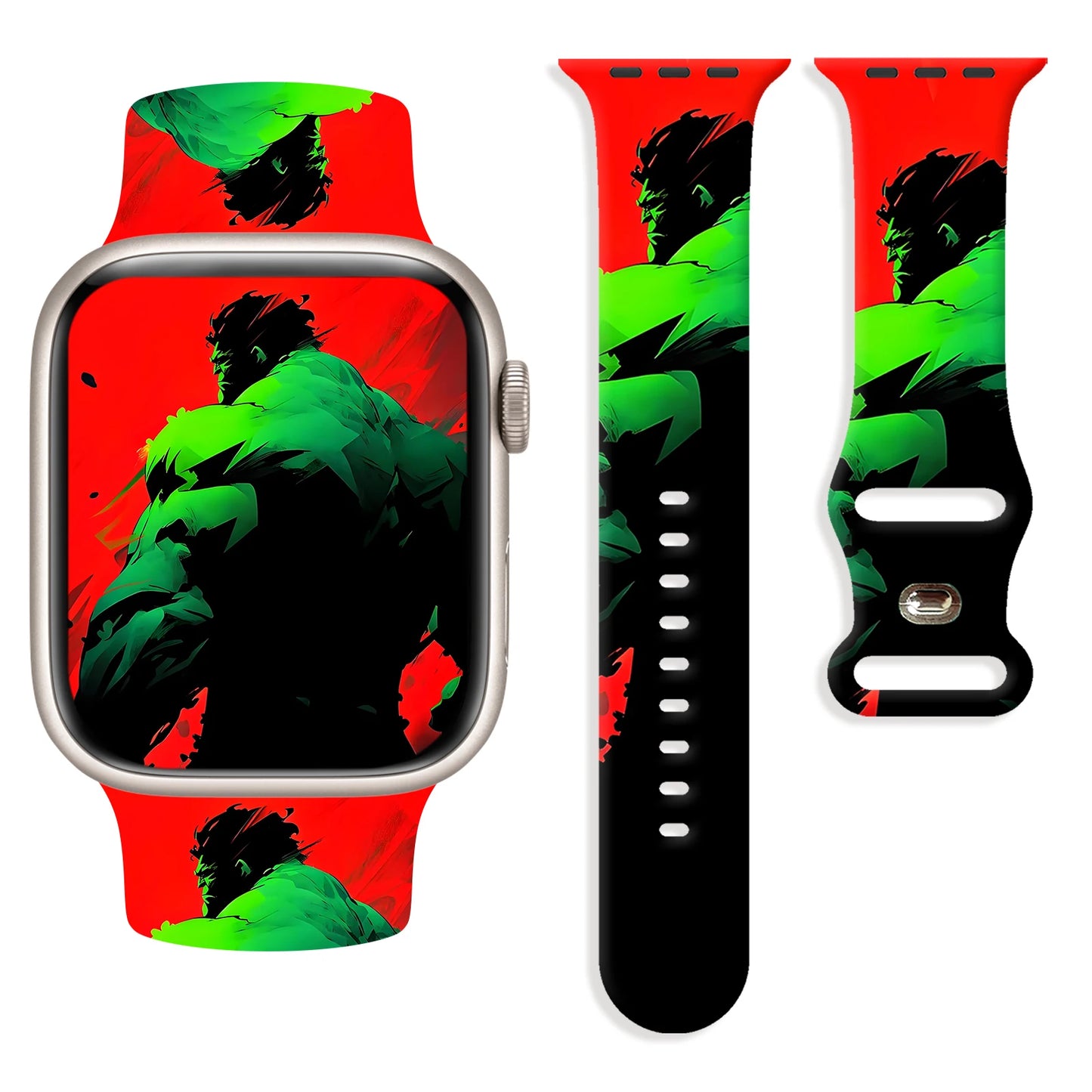 Pasek do Apple Watch Hulk – artystyczna czerwono-czarna sylwetka