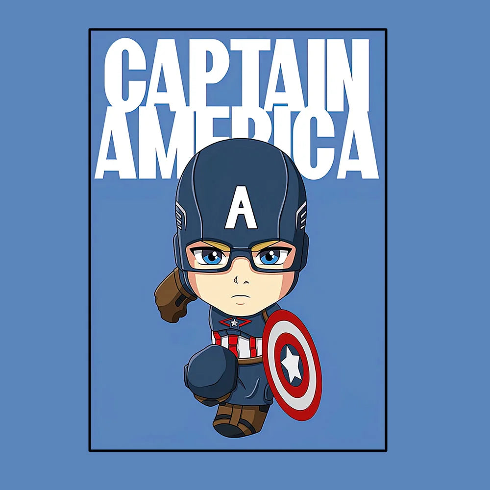 Plakat Avengers Captain America – styl chibi, jasnoniebieskie tło