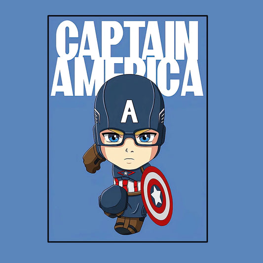 Plakat Avengers Captain America – styl chibi, jasnoniebieskie tło