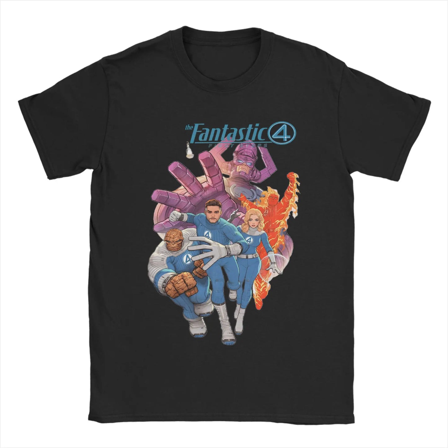 T-shirt The Fantastic 4 First Steps – retro niebieski plakat, unisex