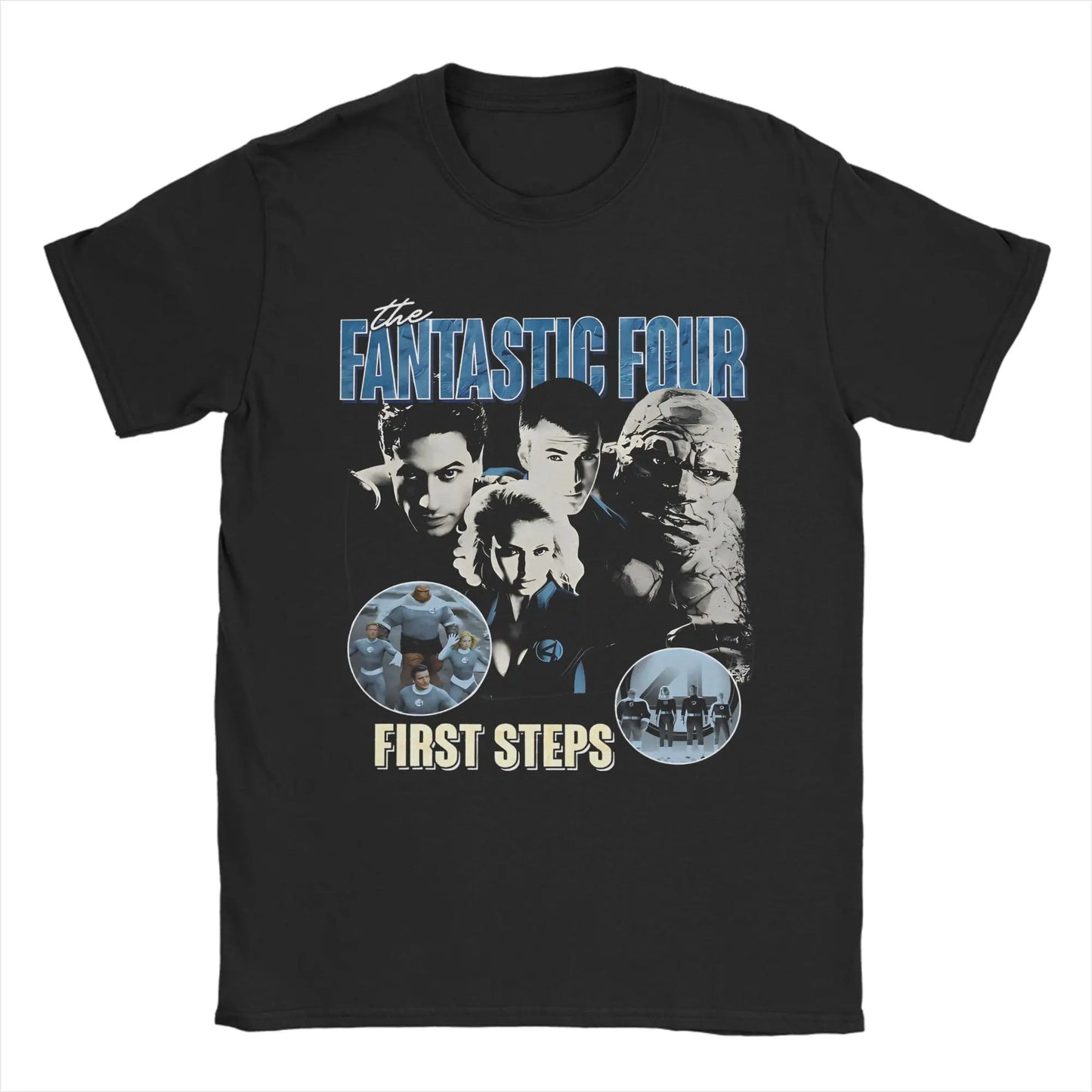 T-shirt The Fantastic 4 First Steps – retro niebieski plakat, unisex