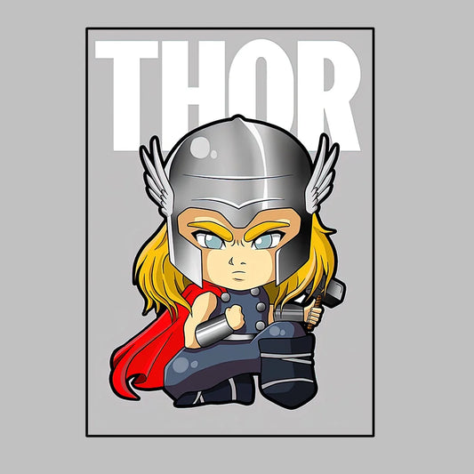 Plakat Avengers Thor – styl chibi, szare tło