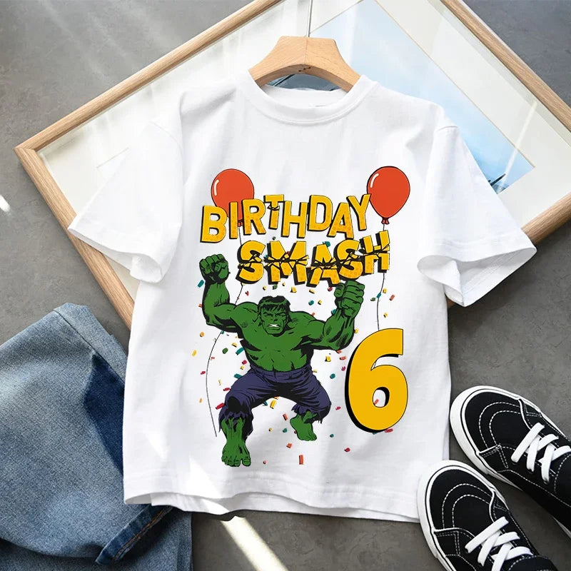 Urodzinowy T-shirt Hulk — Smash z cyfrą, dziecięcy
