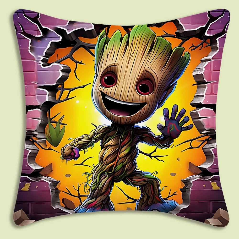 Poszewka na poduszkę Baby Groot – uniesiony kciuk, rozgwieżdżone tło z pełnią księżyca