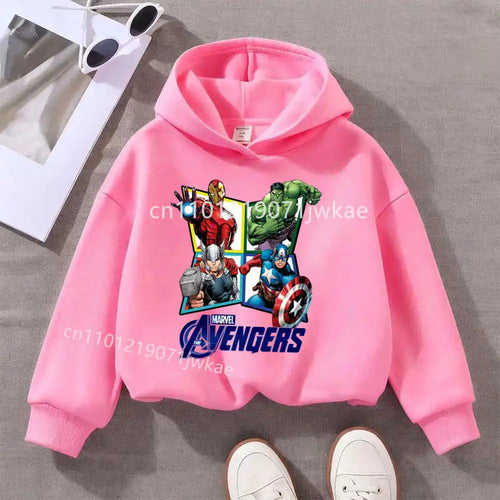 Dziecięca bluza z kapturem Avengers, 4 bohaterów w rombach – różowa