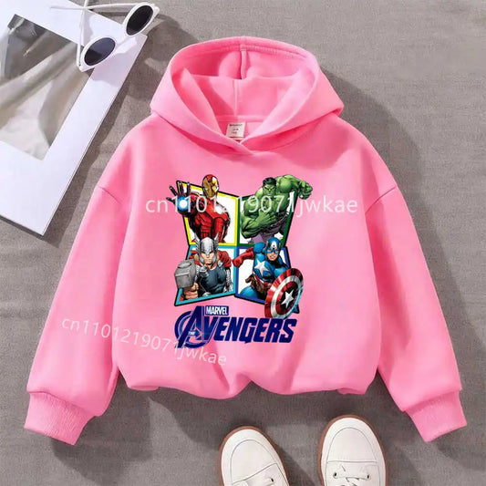 Dziecięca bluza z kapturem Avengers, 4 bohaterów w rombach – różowa
