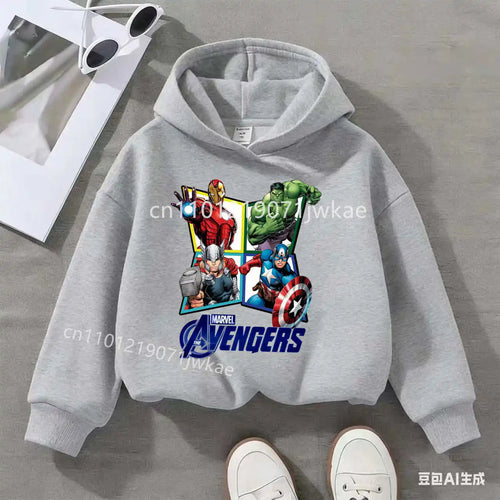 Dziecięca bluza z kapturem Avengers, 4 bohaterów w rombach – szara