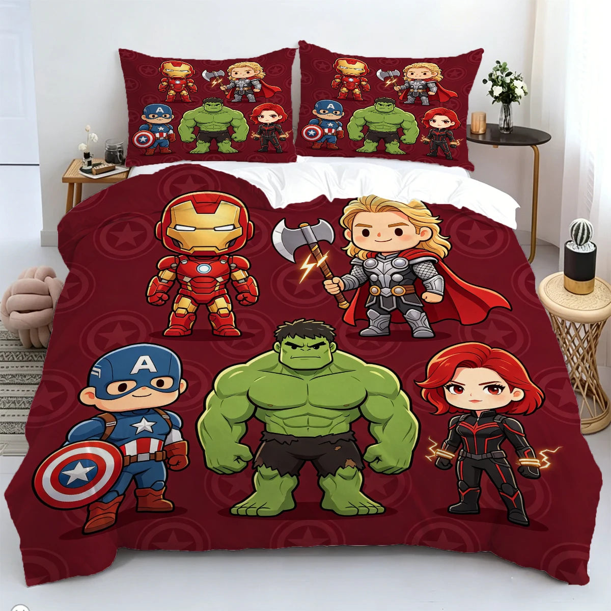 Poszwa na kołdrę Chibi Avengers – bordowe tło