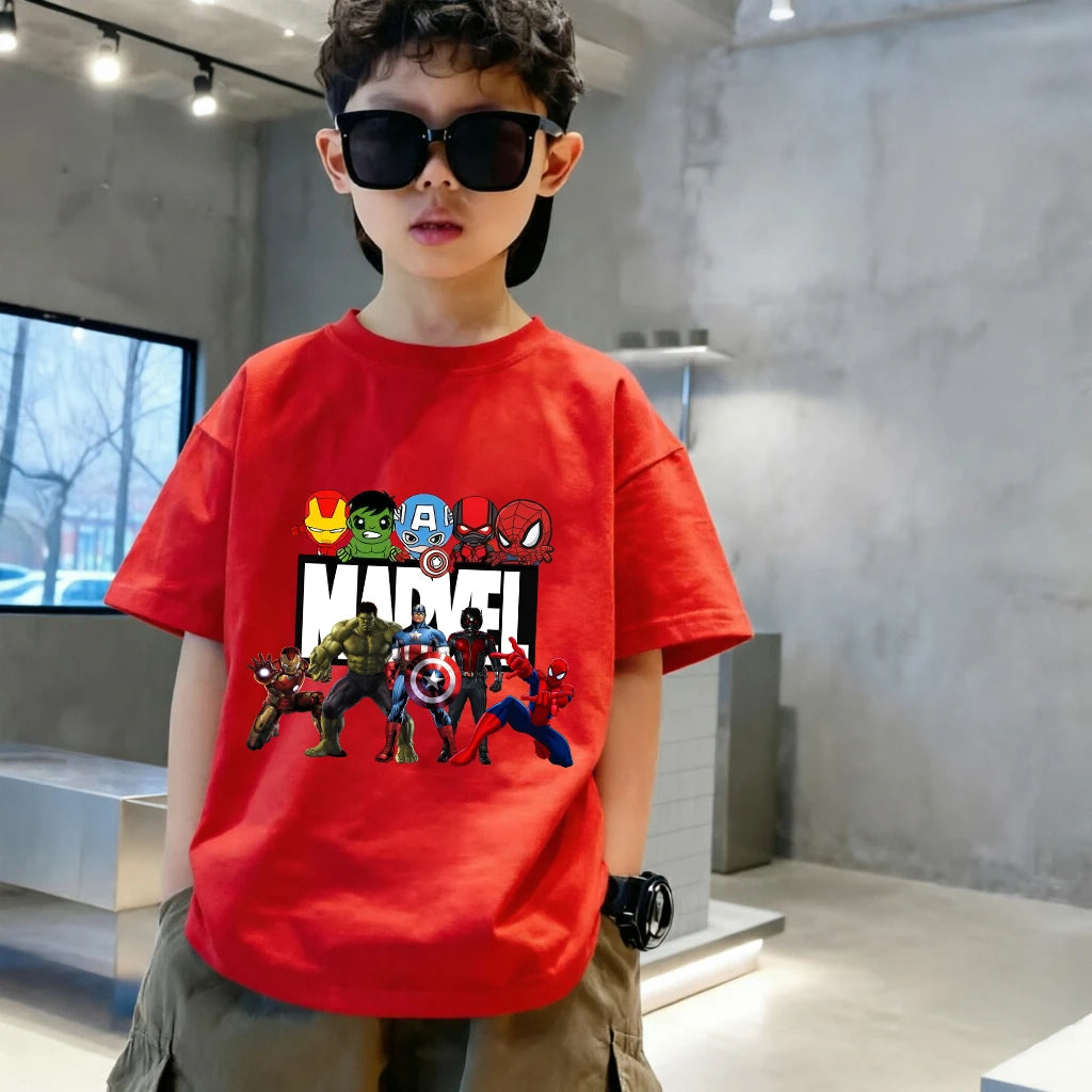 Dziecięcy T-shirt Marvel — wielokolorowa grupa postaci chibi