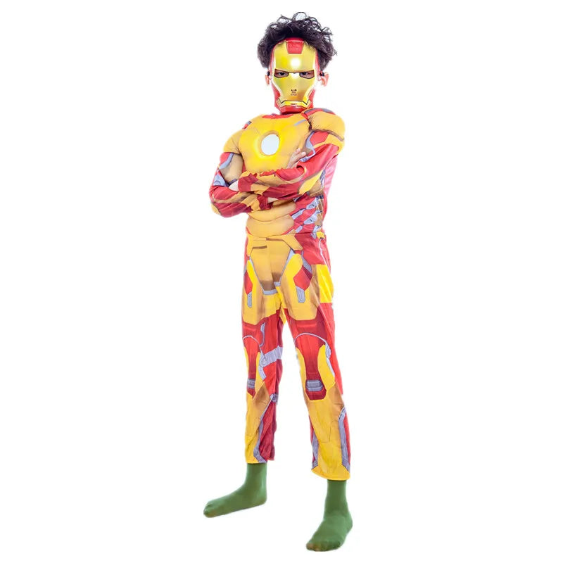 Dziecięcy kostium cosplay Iron Man - złoty umięśniony kombinezon