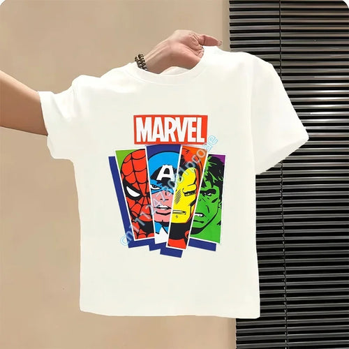 Dziecięcy T-shirt Avengers Marvel z paskami i portretami - biały