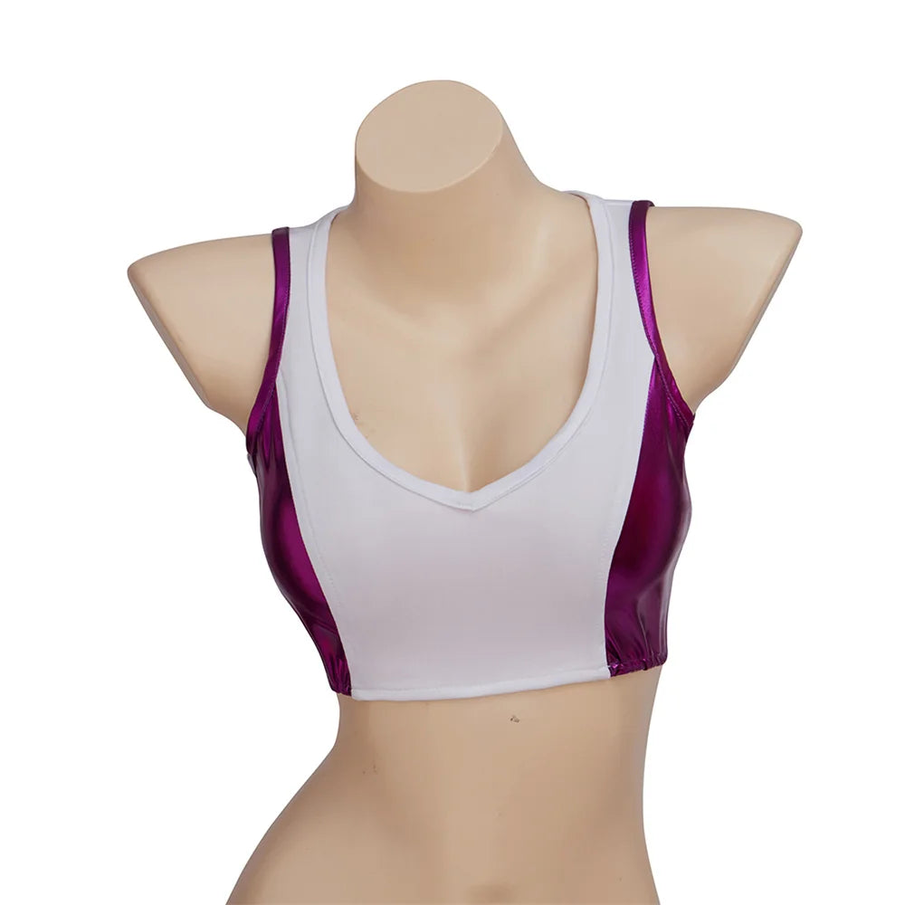 Sportowy top She-Hulk – biały i fioletowy crop top