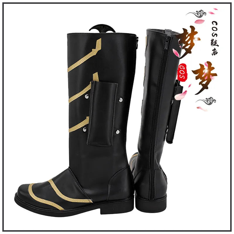 Fantazyjne buty cosplayowe – czarna i złota skóra w zygzaki (mężczyzna)
